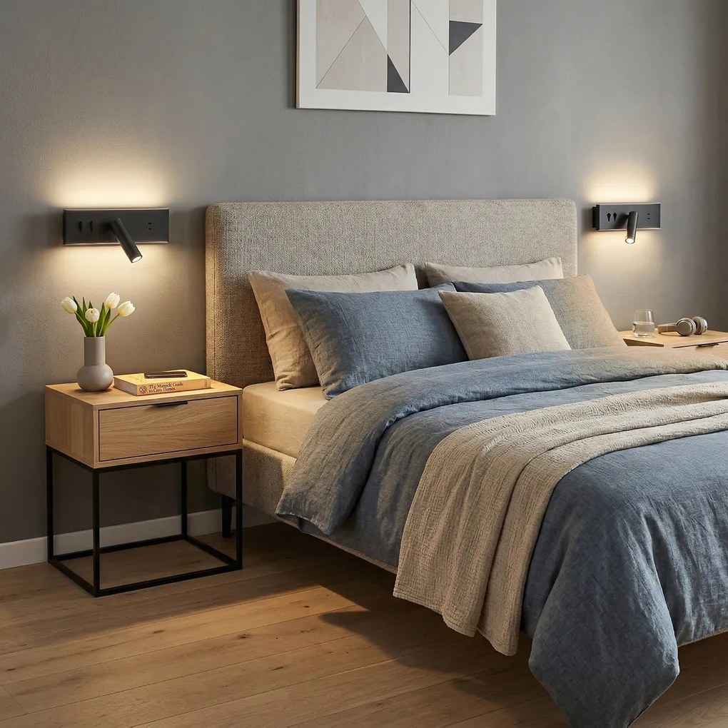 Set de 2 Aplice Moderne Negre Reglabile cu USB-C incl. LED - Modric