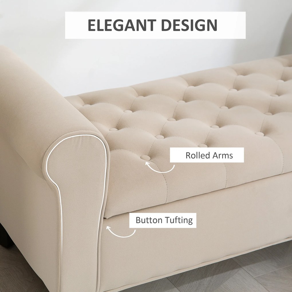 HOMCOM Bancă de Depozitare din Țesătură tip Catifea cu Spațiu Ascuns, Bej | Aosom Romania