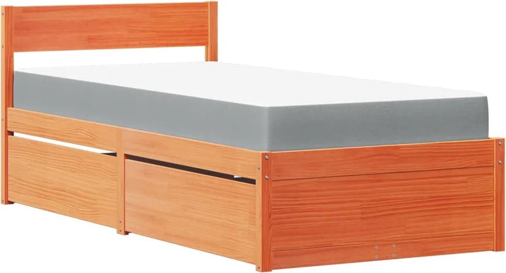 vidaXL Pat cu sertare saltea, maro ceruit, 100x200 cm, lemn masiv pin