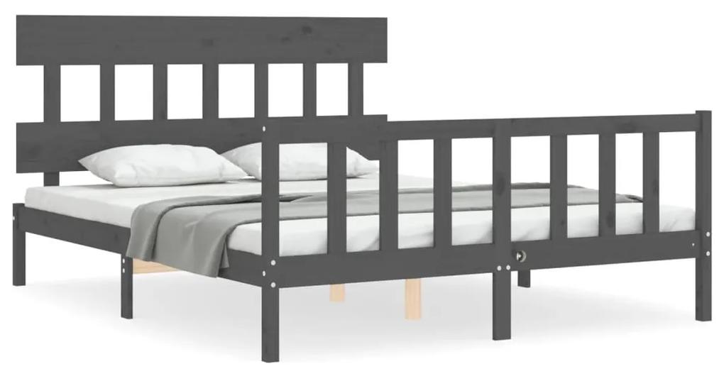 3193343 vidaXL Cadru de pat cu tăblie, gri, king size, lemn masiv