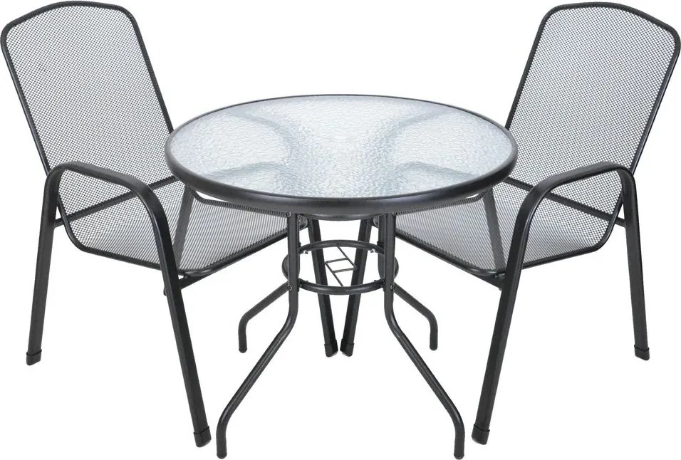 Masă de grădină ZWMT Ø 80 cm metal cu blat din sticlă