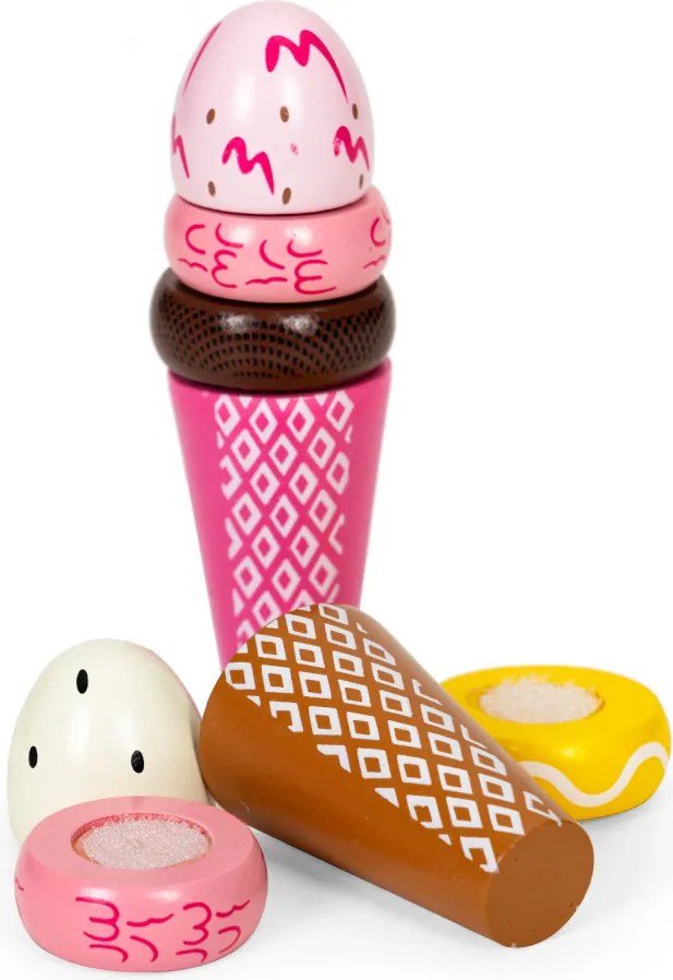 Set de înghețată Velcro din lemn 9 bucăți jucărie de feliere