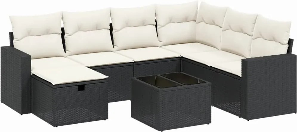 vidaXL Set mobilier de grădină cu perne, 8 piese, negru, poliratan