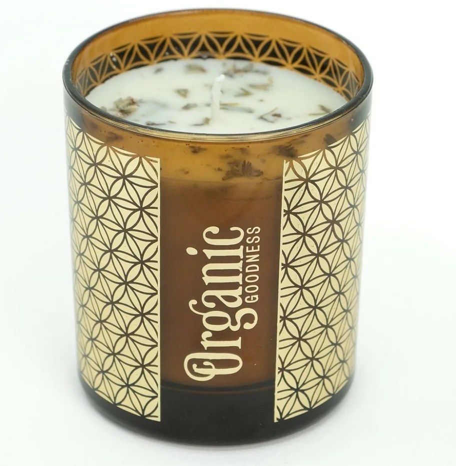 Lumânare aromată organică Frankincense & Myrrh200 g în sticlă cu folie aurie