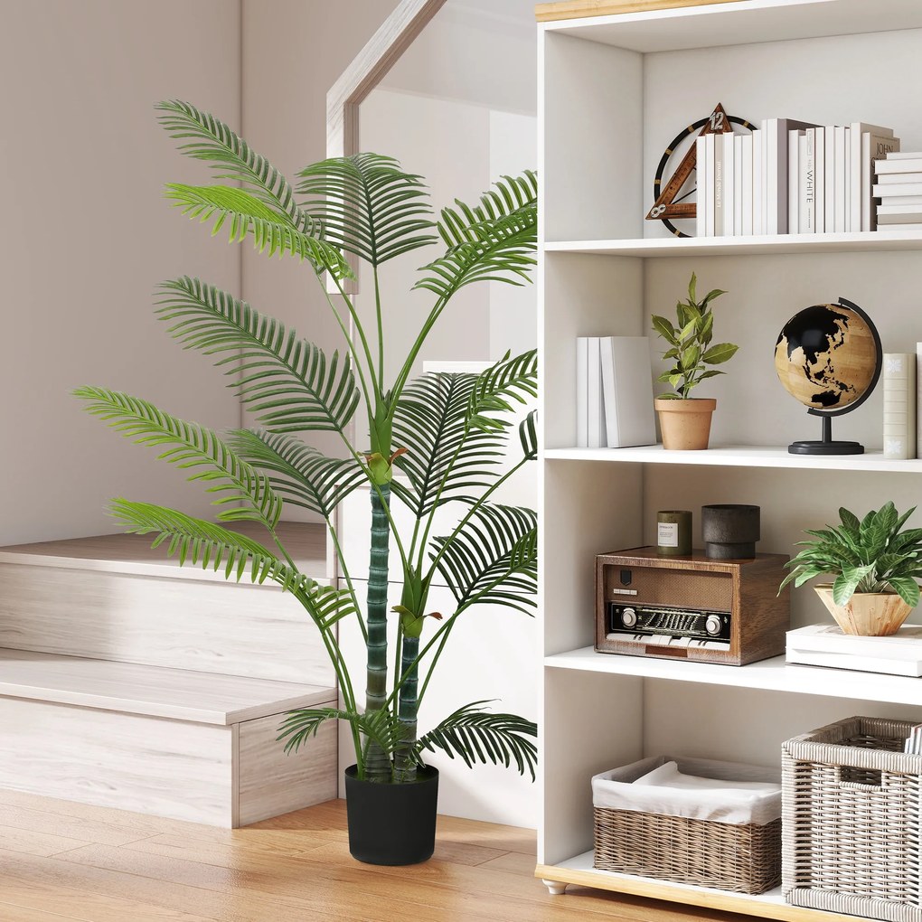 HOMCOM Palmă artificială cu 16 frunze de plastic, plantă artificială rezistentă la UV cu ghiveci de plastic, pentru interior și exterior, Verde | Aosom Romania