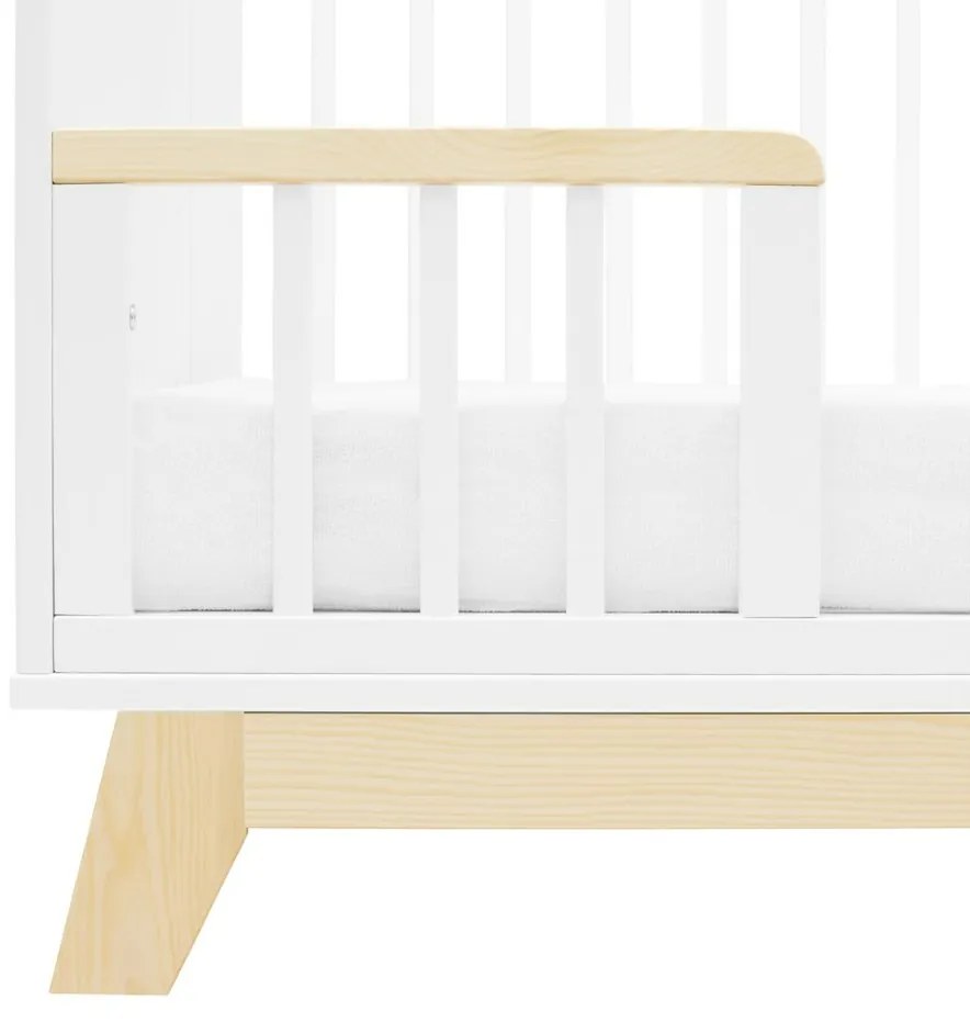 New Baby Crib Marcus cu barieră, alb/natural