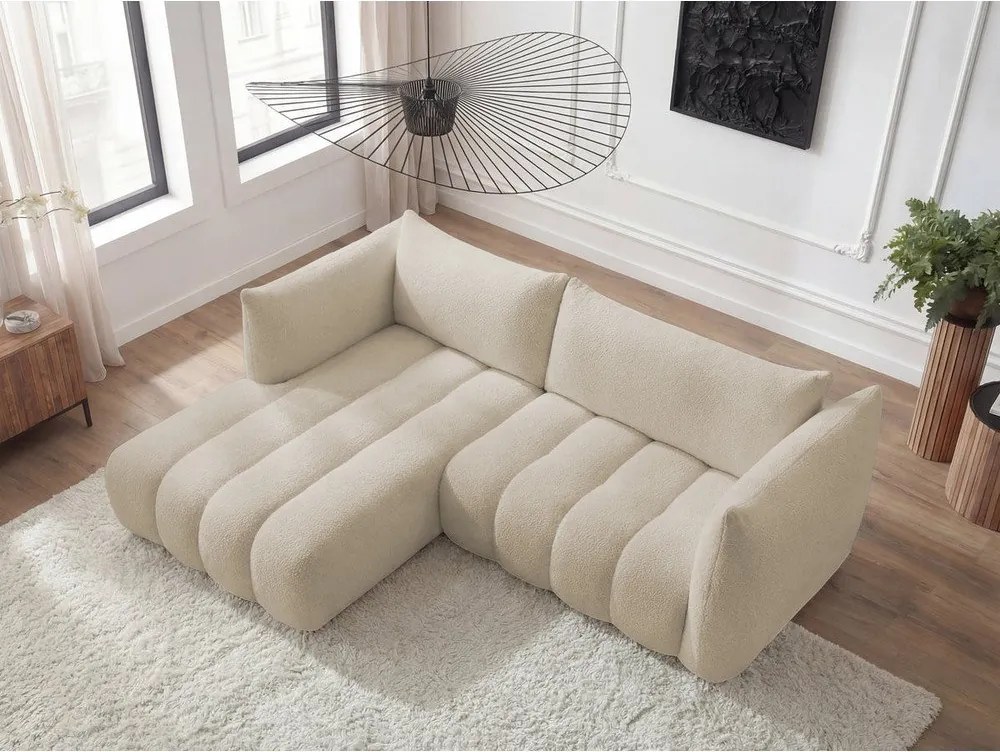 Colțar bej cu tapițerie din țesătură bouclé (cu colț pe partea stângă/cu șezlong) Azra – Bobochic Paris