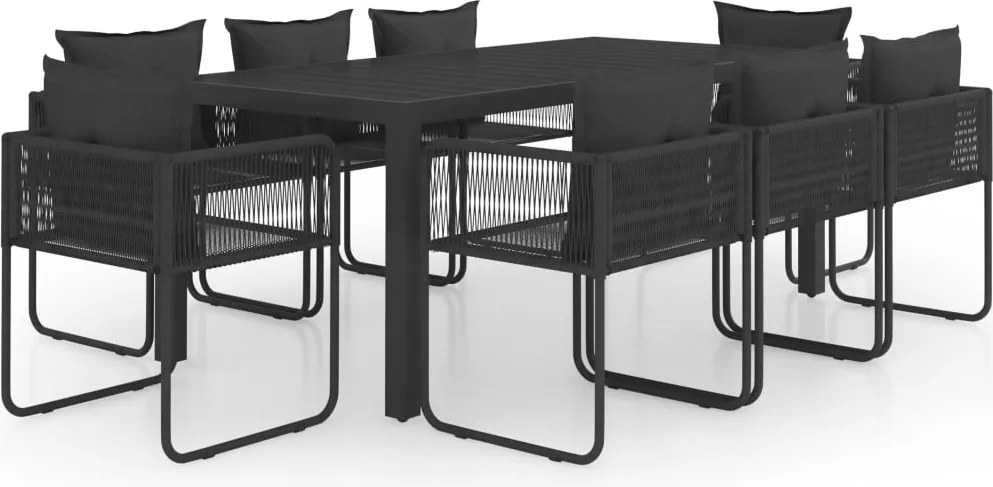 vidaXL Set mobilier de masă, 9 piese, negru, ratan PVC