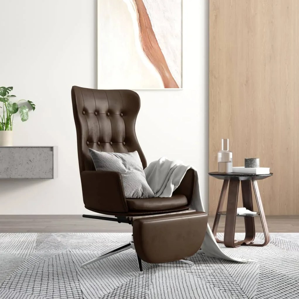 3097722 vidaXL Scaun de relaxare cu taburet, maro lucios, piele artificială
