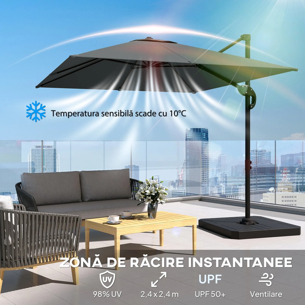 Outsunny Umbrelă de grădină suspendată, 2,4x2,4m, gri | Aosom Romania