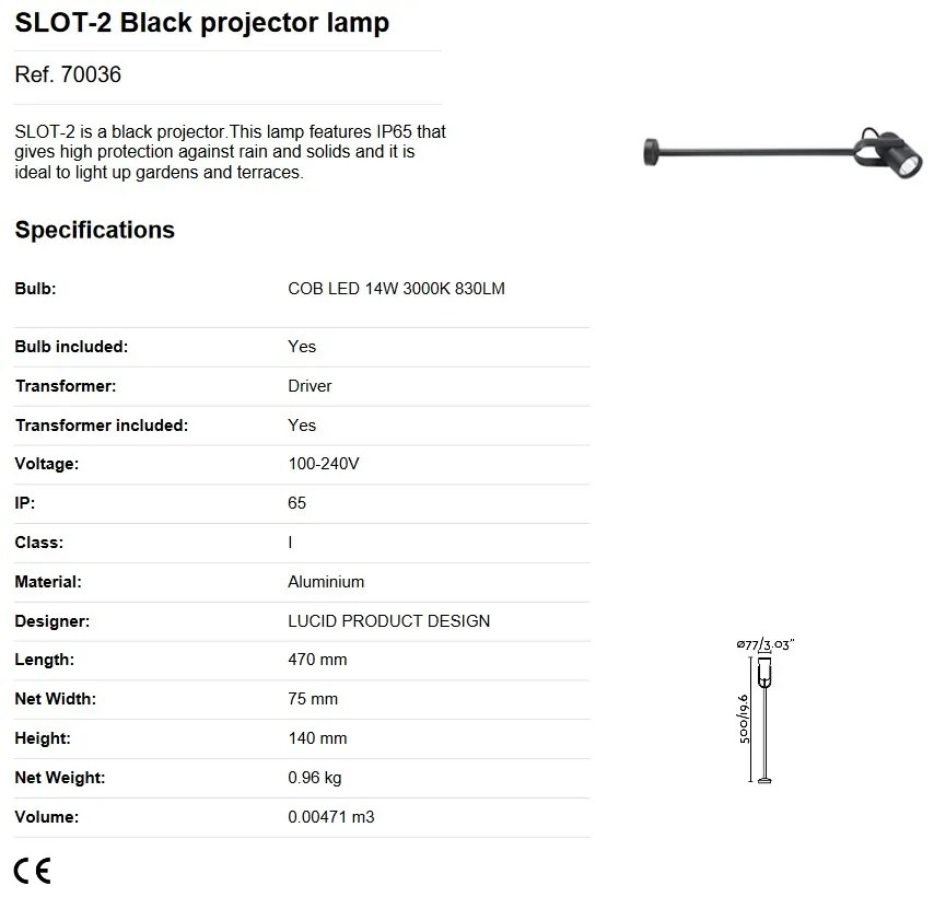 Aplica cu brat tip Proiector LED de exterior IP65 SLOT-2