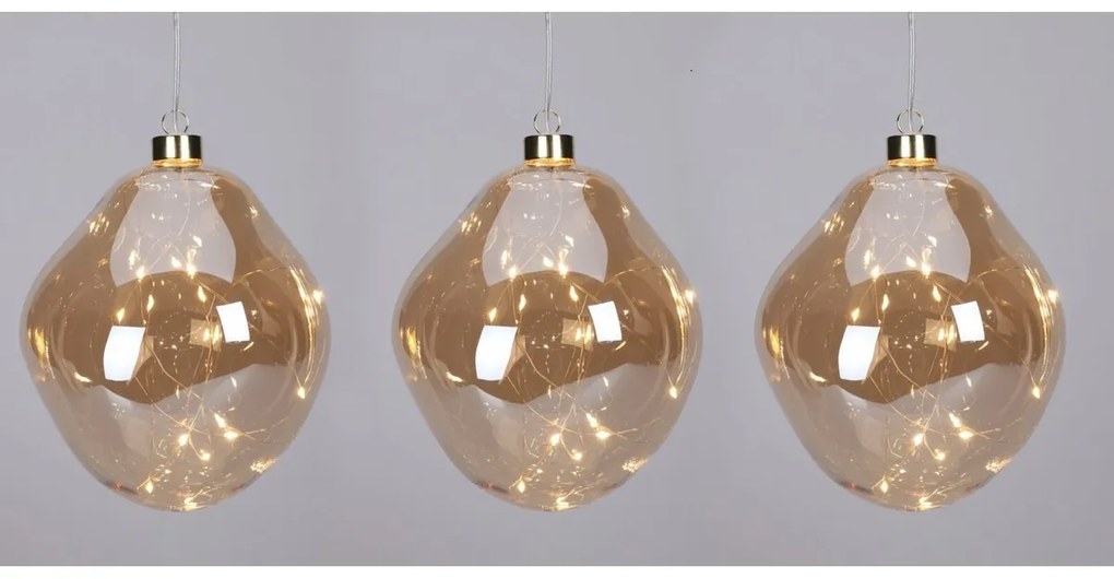 Set de ornamente LED de Crăciun Organic ball 3buc, auriu