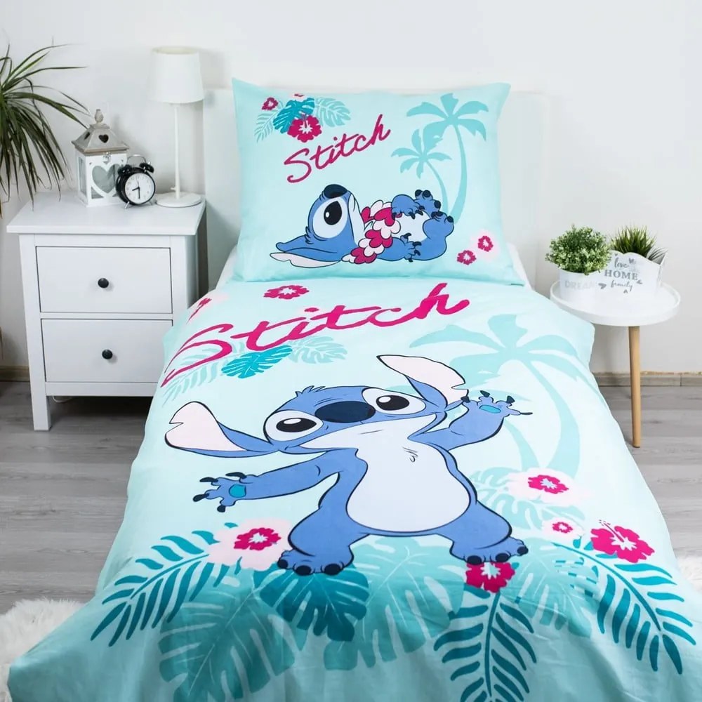 Lenjerie de pat pentru copii albastră din bumbac pentru pat de o persoană 140x200 cm Lilo a Stitch "Hawaii" – Jerry Fabrics