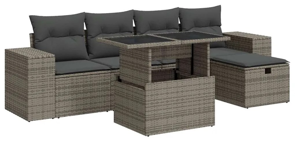 3327930 vidaXL Set mobilier grădină cu perne, 6 piese, gri, poliratan