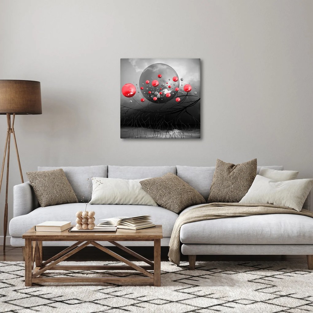 Tabloul cu bile abstracte roșii (30x30 cm)