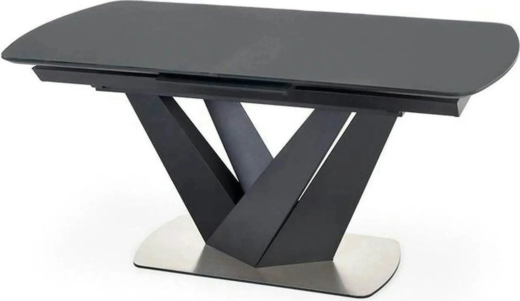 Masa extensibila din sticla/otel PATRIZIO, negru, 160/200x90x77 cm