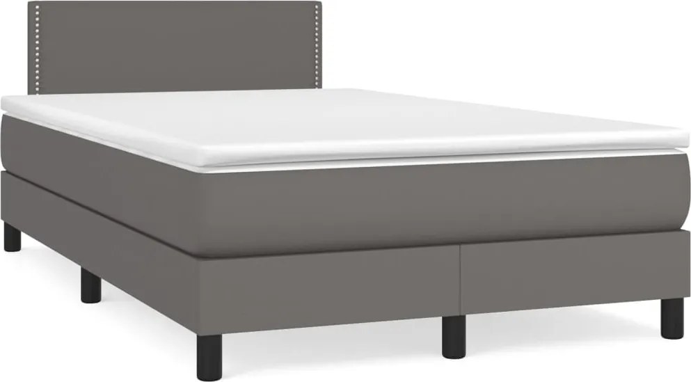 vidaXL Pat box spring cu saltea, gri, 120x200 cm, piele ecologică