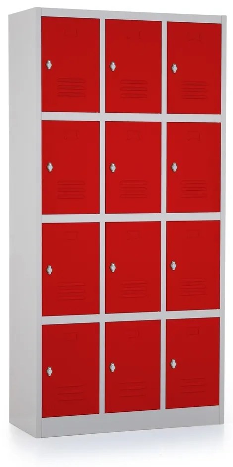 Dulap metalic - 12 cutii, 90 x 40 x 185 cm, roșu - ral 3000