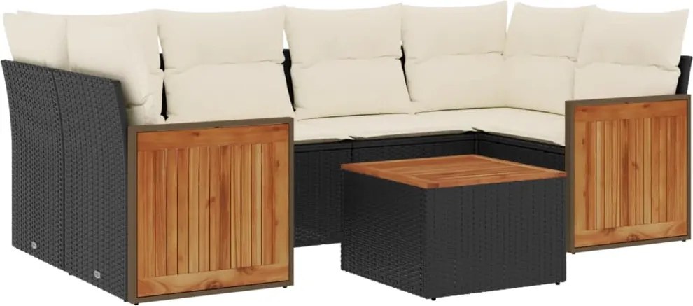 vidaXL Set canapele de grădină cu perne, 7 piese, negru, poliratan