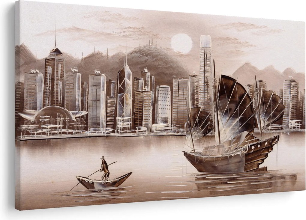 Tablou - Victoria Harbour, Hong Kong, efect sepia (90x60 cm)