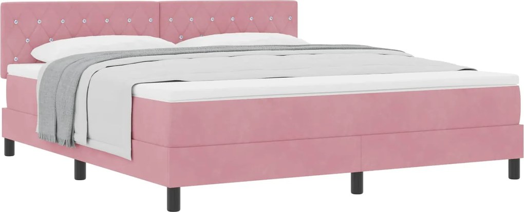 vidaXL Pat cu arcuri cu saltea cu headboard Roz 180 x 200 cm Catifea