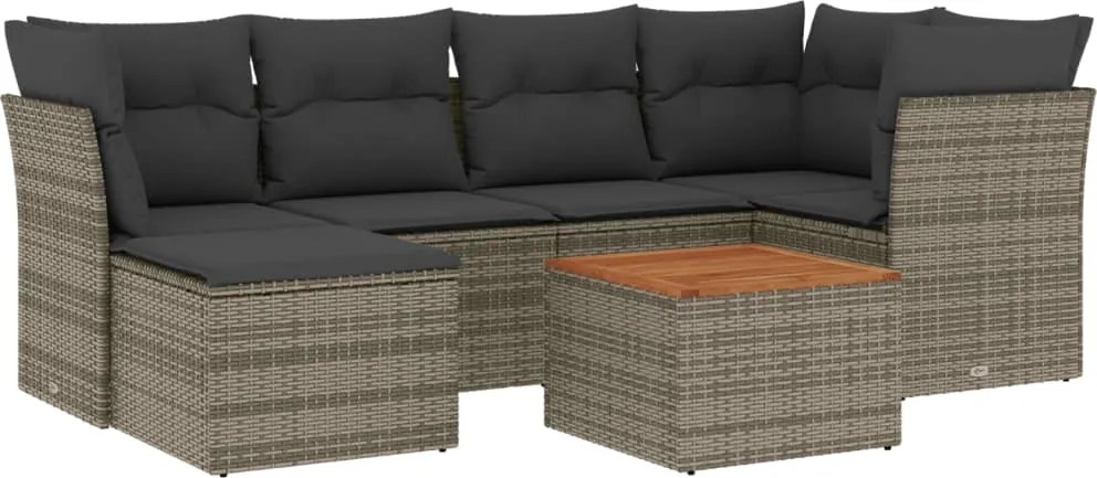 vidaXL Set canapele de grădină, 7 piese, cu perne, gri, poliratan