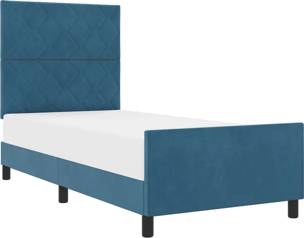 vidaXL Pat cu arcuri cu headboard Albastru închis 90 x 200 cm Catifea