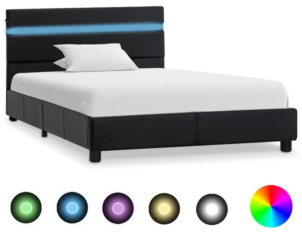 284792 vidaXL Cadru de pat cu LED, negru, 90 x 200 cm, piele artificială
