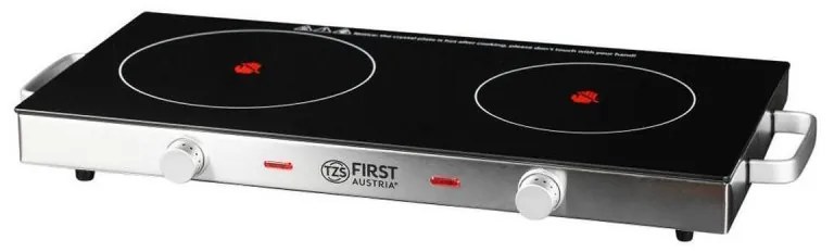 Plită dubla cu infrarosu FIRST FA-5096-7, 2800W, Pana la 300°C, Termostat, Sticla ceramica, Negru/Inox