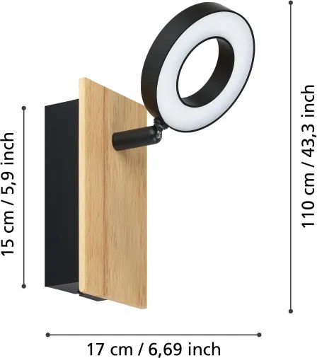 Eglo RIELVES 901202 - Aplica spot LED de perete, 4,2 W, 230 V, negru/maro