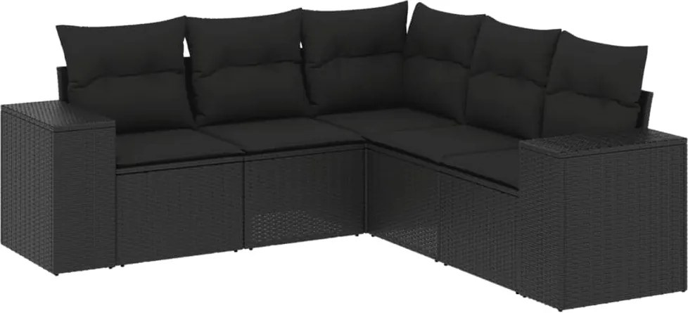 vidaXL Set mobilier de grădină cu perne, 5 piese, negru, poliratan