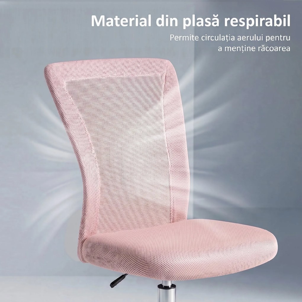 Vinsetto Scaun de Birou Ergonomic, Rotativ, fără Brațe, din Plasă Respirabilă, Înălțime Reglabilă, Roz | Aosom Romania