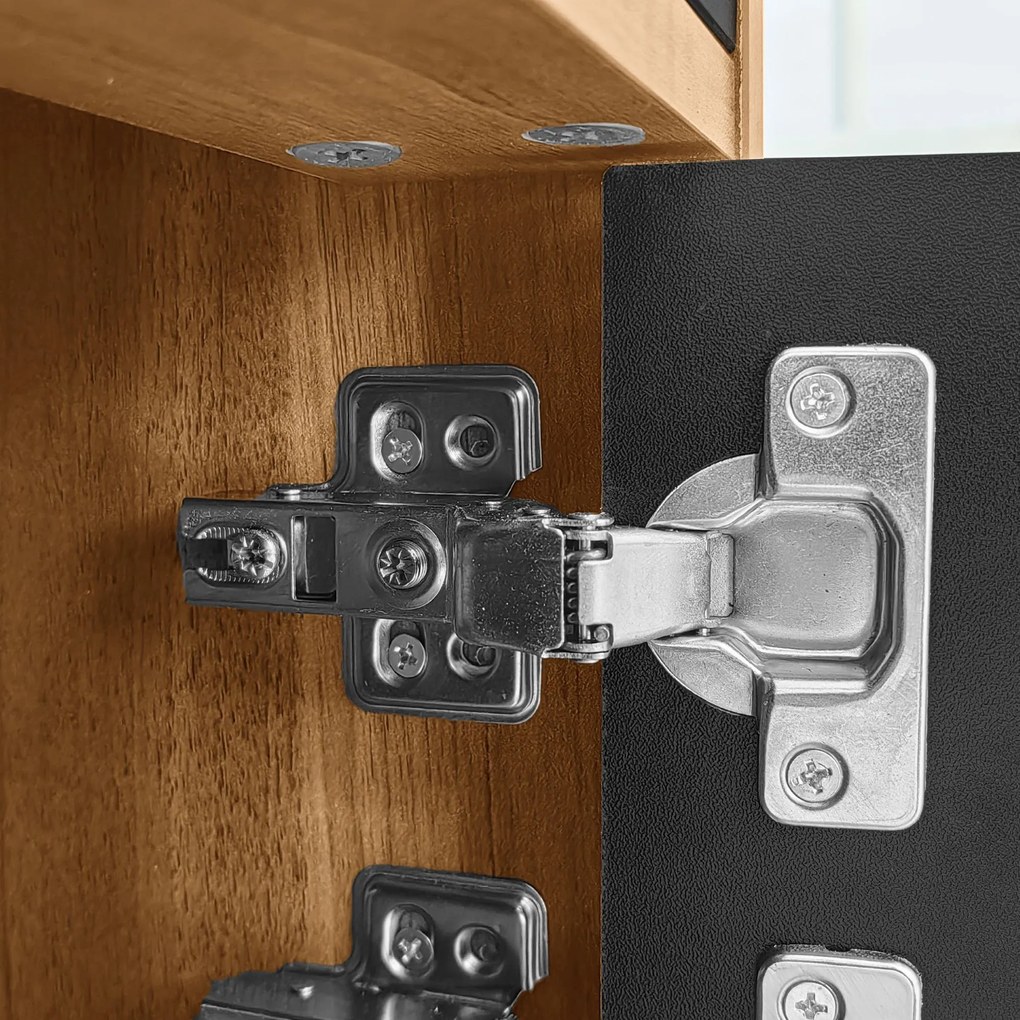 Comodă TV cu trei uși, picioare solide din lemn, 170x38x47 cm, Culoare naturală+Negru