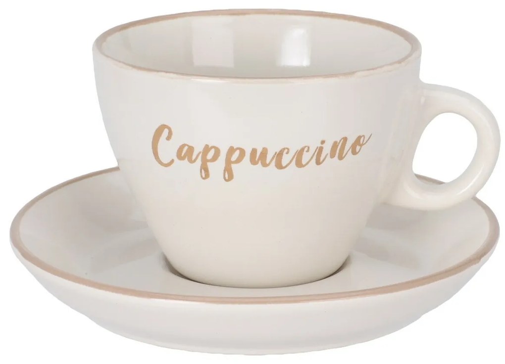 Set of 4 stoneware cups with saucers Cappuccino220 ml, mix of colours