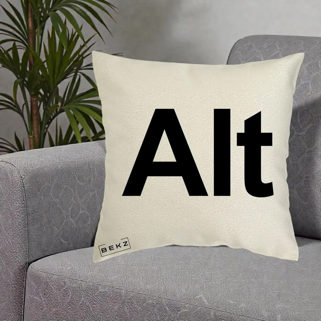 Perna Personalizata Tasta Alt Tipografie Bold, 40x40 cm, Ecru, Husa Detasabila, Perna Inclusa, BEKZ®