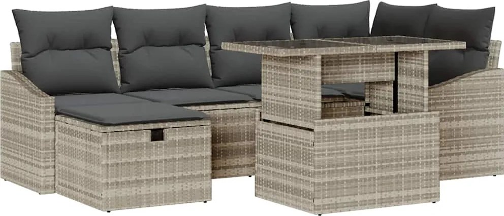 vidaXL Set de canapele pentru grădină 7 pcs Gri deschis Rattan poli