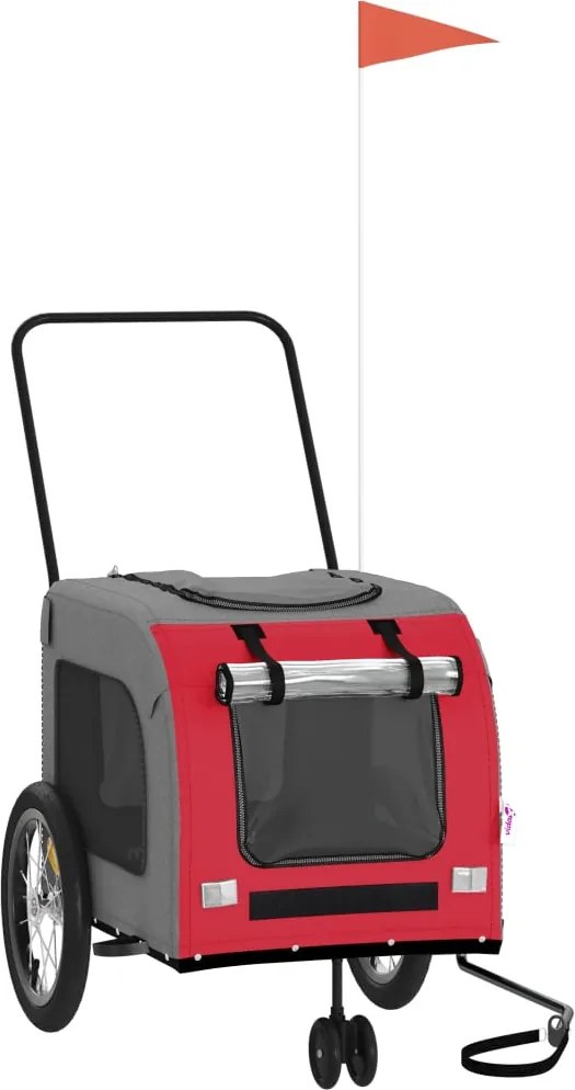 vidaXL Remorcă bicicletă animale companie, roșu/gri textil oxford/fier