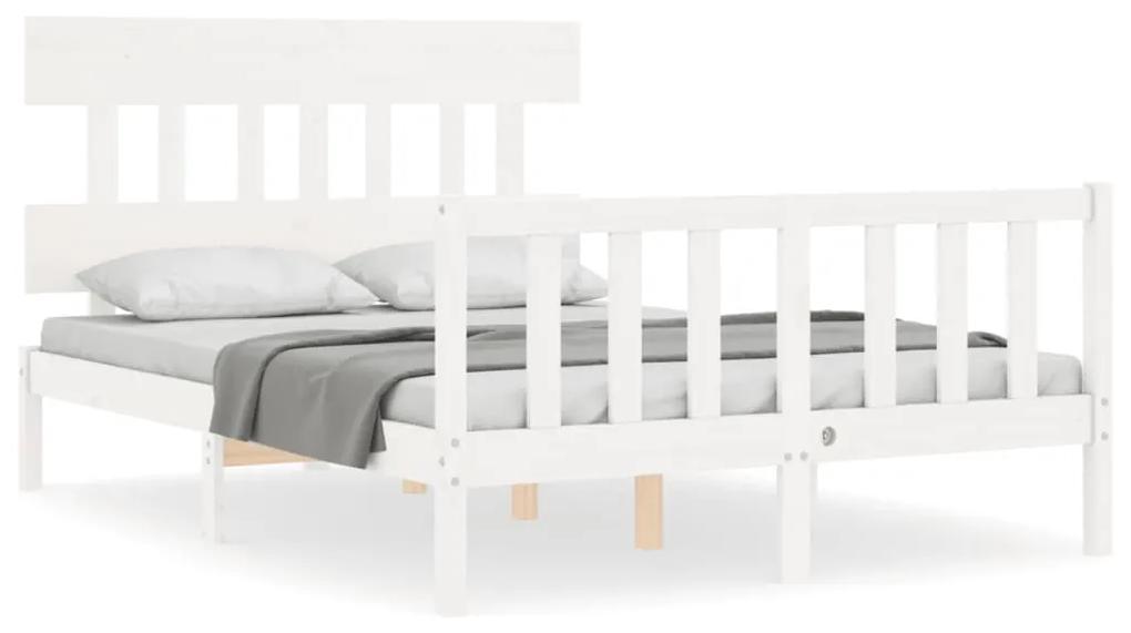 3193337 vidaXL Cadru de pat cu tăblie, alb, 140x200 cm, lemn masiv