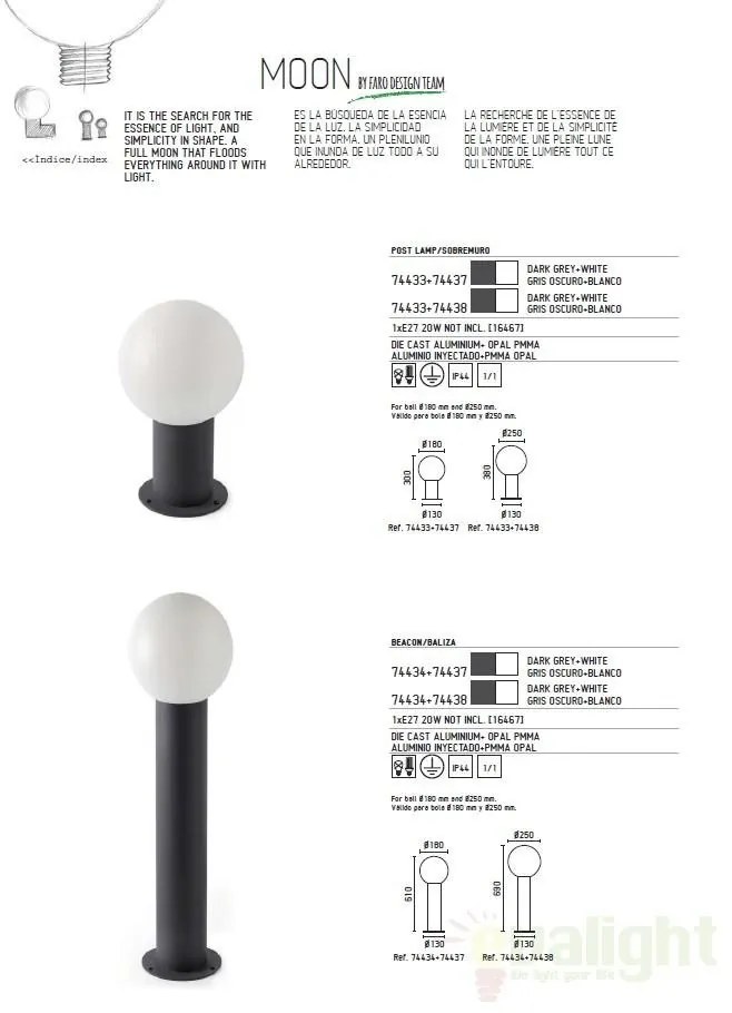 Stalp exterior 74434+glob diam.18cm 74437 MOON