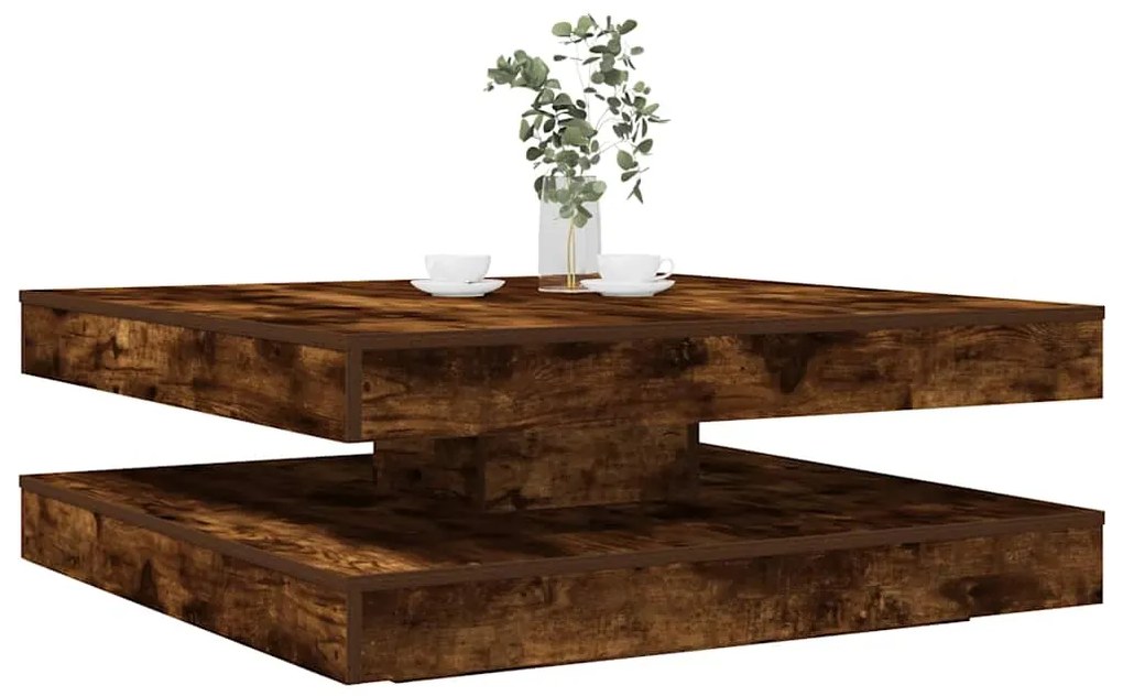 vidaXL Măsuță cafea rotativă 360 grade, stejar fumuriu 90x90x34,5 cm