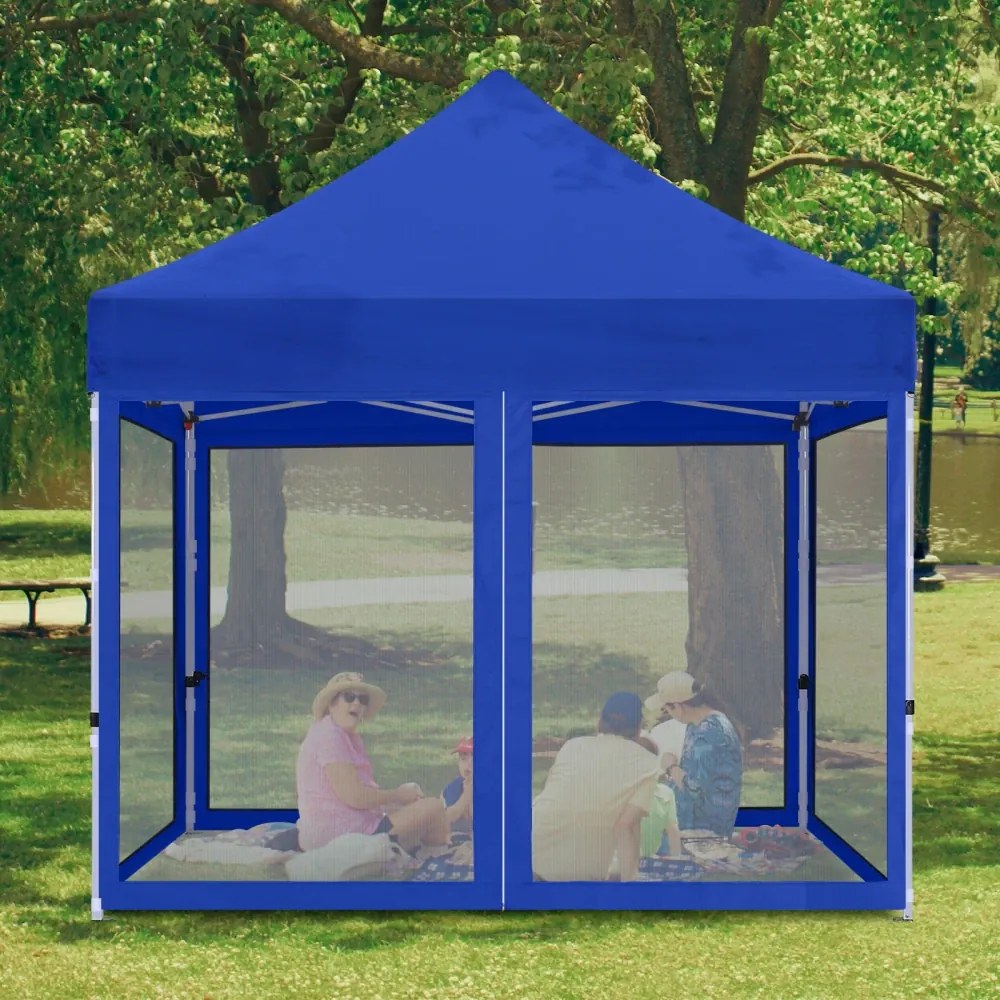 ABCCANOPY – Cort pavilion pliabil 3x3 m, cu pereți Mesh anti-insecte, înălțime reglabilă (3 trepte), impermeabil, protecție UV, Albastru,
