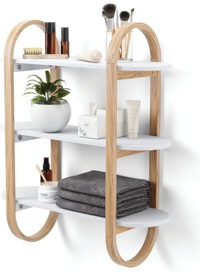 Raft alb/în culoare naturală etajat cu aspect de lemn exotic Bellwood – Umbra