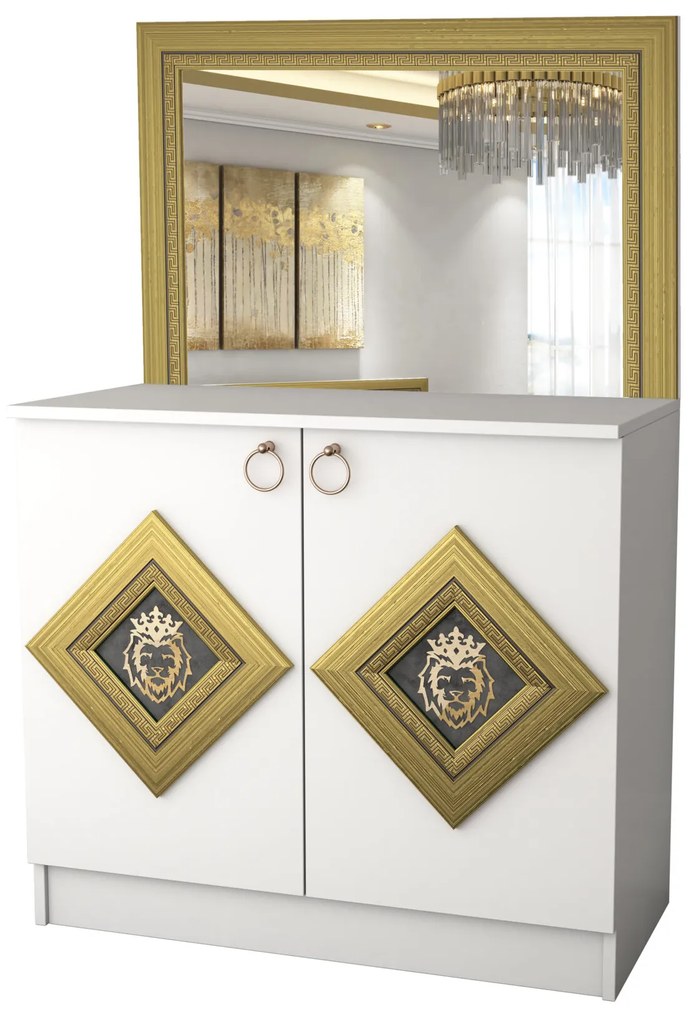 Comoda Deluxe cu oglinda, culoare alb / gri, 90 x 46 x 80 cm