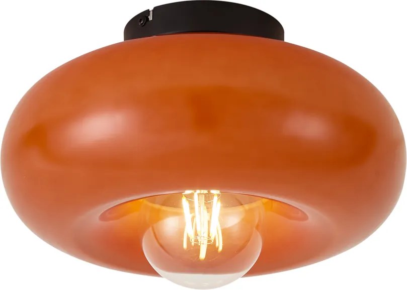 Plafonieră retro neagră cu sticlă portocalie 30cm - Glaze