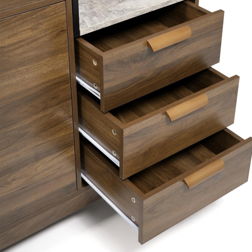 Comodă pentru living cu 3 sertare și dulap cu două uși, 120x40x77 cm, Culoare naturală