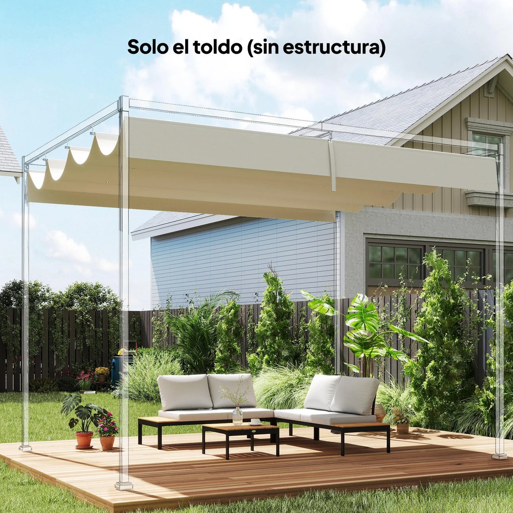 Outsunny Acoperiș de rezervă retractabil 3,92x3,5 m pentru cadru 4x3 m, pânză doar pentru foișor de grădină cu 8 orificii, crem | Aosom Romania