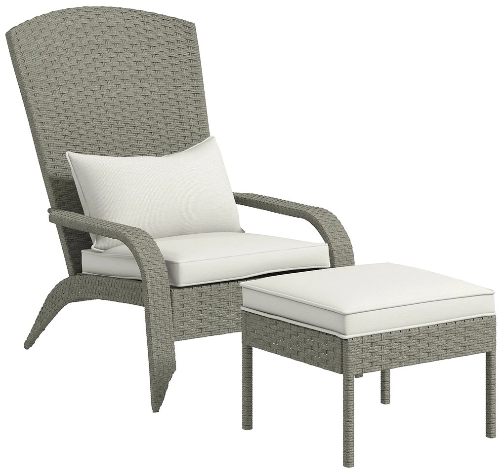 Outsunny Scaun Adirondack cu taburet din rachita pentru terasa, Scaun de exterior pentru semineu cu perne, spatar inalt | Aosom Romania