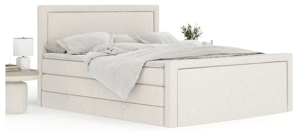 Pat boxspring bej cu spațiu de depozitare 200x200 cm Lavenda – Maison de Rêve