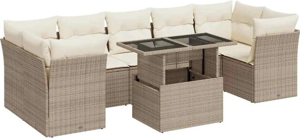 vidaXL Set canapele de grădină, 8 piese, cu perne, bej, poliratan