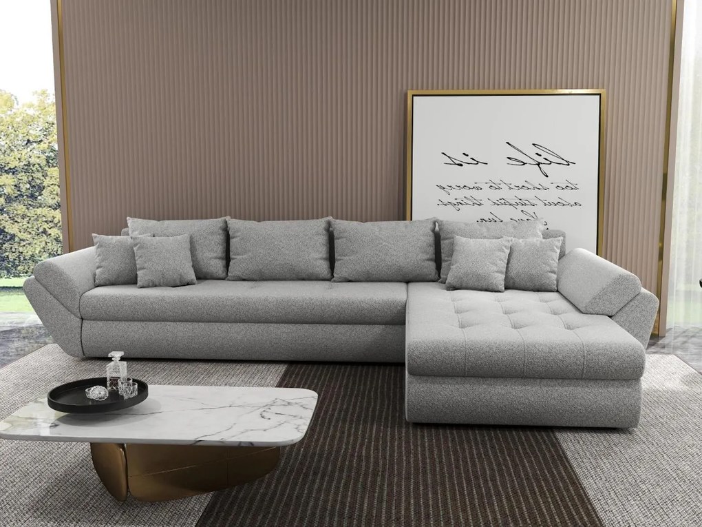 Colțar extensibil dumonde cu ladă de depozitare si sezut confortabil din spuma high-density, Loana XL Euphoria Dove II 335x185 cm